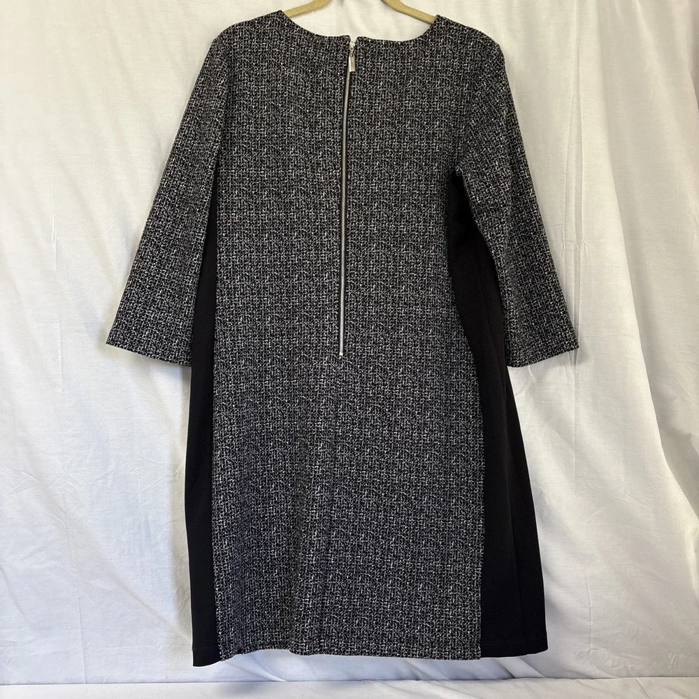 Alyx Twill Shift Dress Womens 14 Black White Plaid 3/4 Sleeve Knee Length